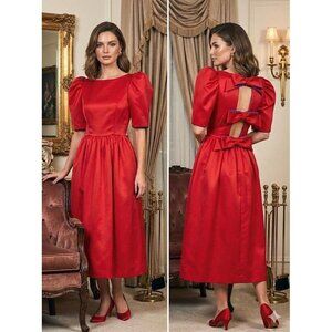 Vintage 80s Victor Costa Red Purple Bow Open Back Dress Party Prom Ball Gown S